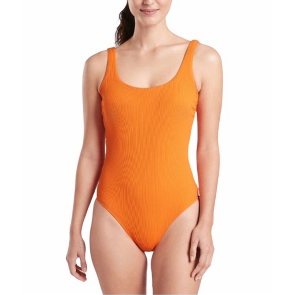 Athleta Orange Cloudbreak Ribbed One Piece Swimsuit